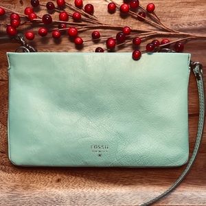Fossil Mini Crossbody Mint Green Leather Clutch